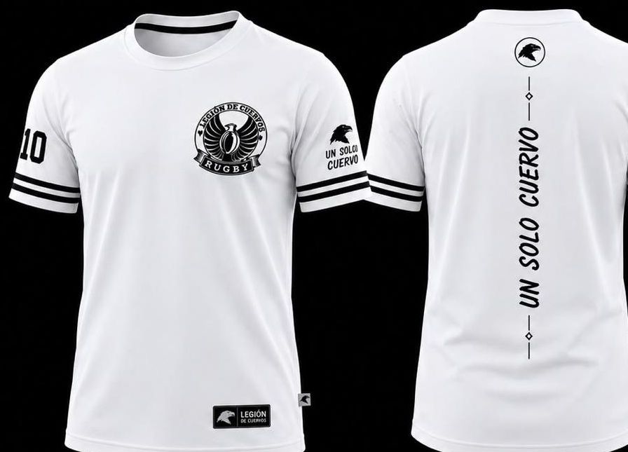 Playera blanca de porra, frente y espalda, con el escudo al pecho y la leyenda Un solo cuervo en la espalda